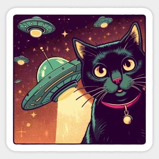 Retro cat selfie with UFO Sticker